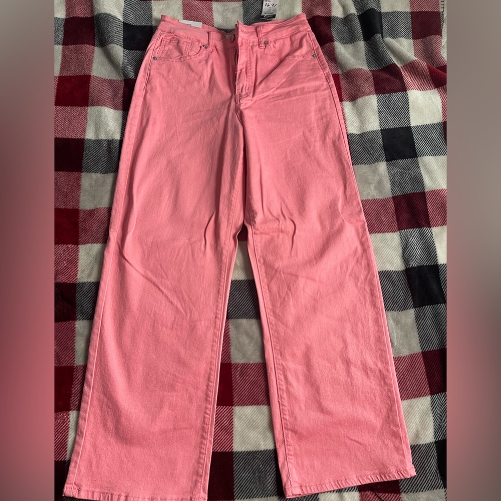 Pink Wide Leg High Waisted Jeans